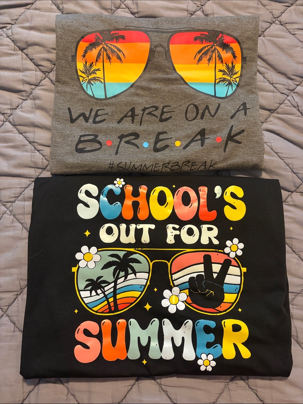 Bundle of 2 School’s Out Summer Vacation Break teachers short sleeve t-shirts